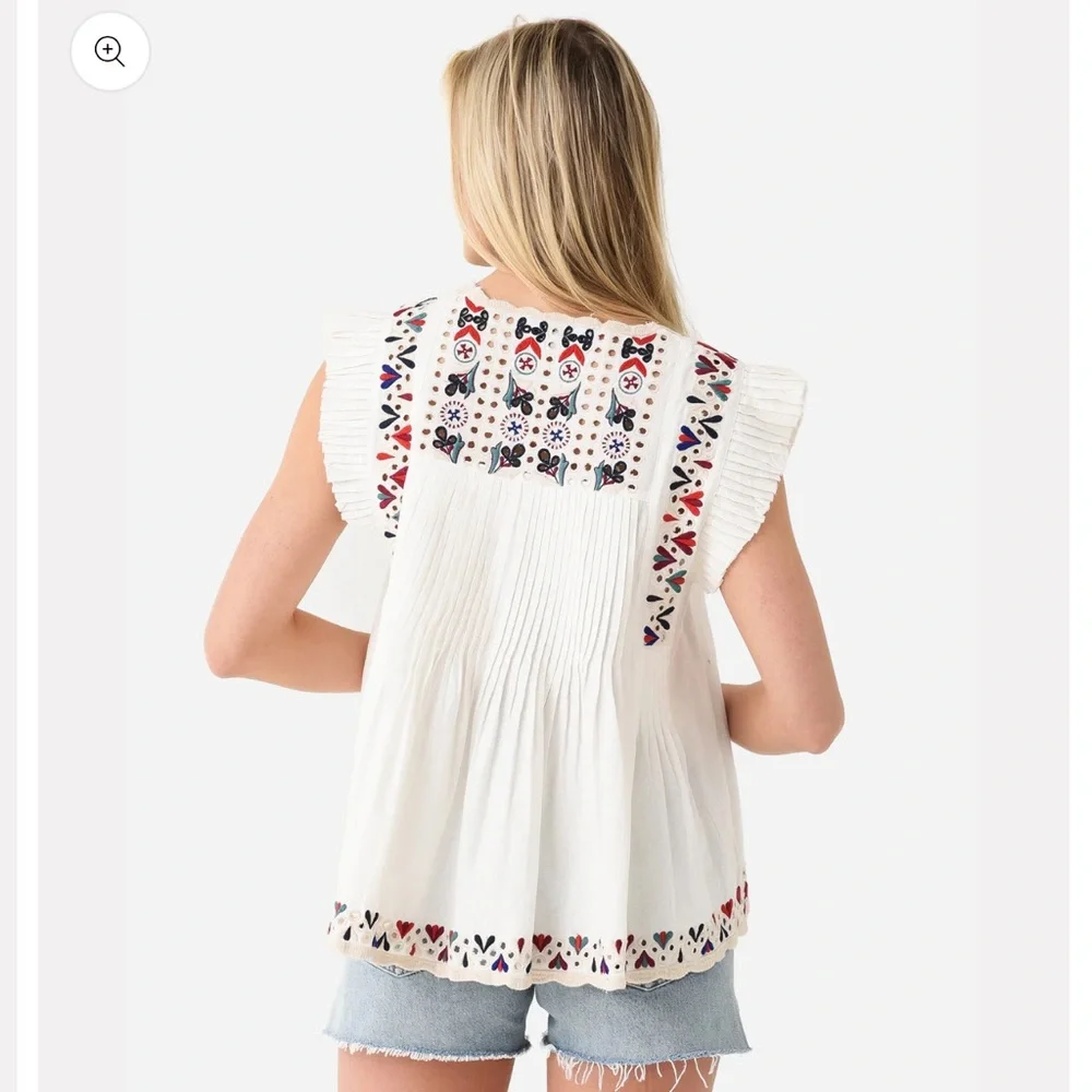 SEA Alicia White Blouse with Multicolor Embroidery - Picture 4 of 10